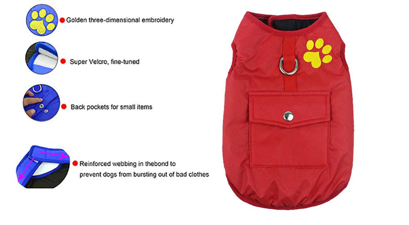 Morezi Winter Waterproof Dog Vest Coats Fleece Dog Jackets,Warm Reversible Outwear for Small Medium Large Dogs Cats - Red - L - PawsPlanet Australia