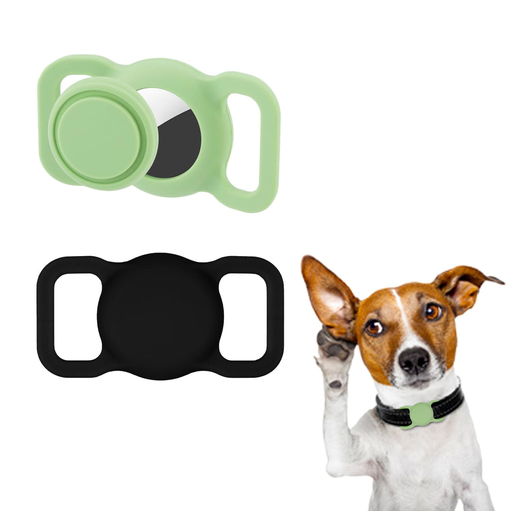 2pcs Airtag Dog Collar Holders, Silicone Waterproof Anti-Lost Protective Airtag Case Cover for Pets Dog Cats Compatible with Apple AirTag GPS Tracker (Black&Green) - PawsPlanet Australia