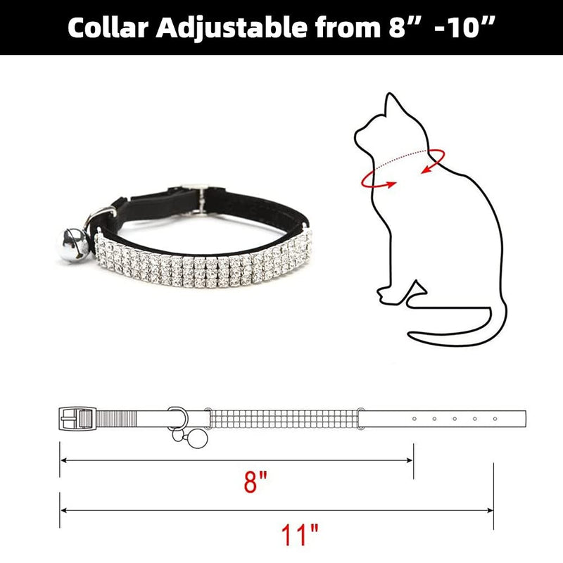 BINGPET Adjustable Cat Collar Soft Velvet Safe Collars Bling Diamante with Bells Black - PawsPlanet Australia