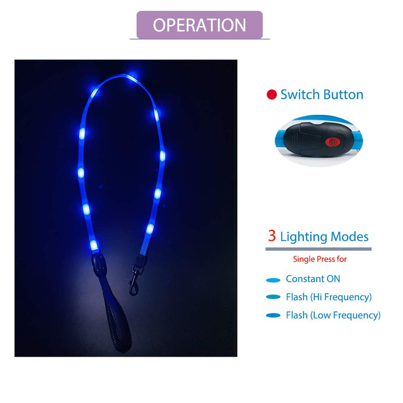 LED Dog Leash, USB Rechargeable Light Up Dog Lead, Water Resistant-Perfect for Night Walking (Leash 4 Ft, Blue) Leash 4 Ft - PawsPlanet Australia