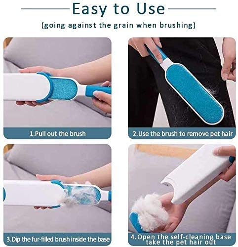 Alliebe Pet Dog Cat Hair Remover, No Leads and No Waste, Improved Reusable Pet Hair Remover Brush Home Care Helper Double-Sided(Blue) Blue - PawsPlanet Australia