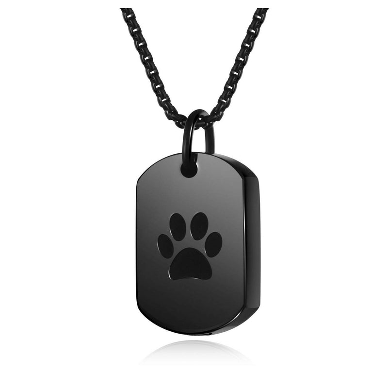 [Australia] - PiercingJ Personalized Engraving Pet Ashes Urn Memorial Jewelry Stainless Steel Cremation Urn Necklace Paw Print Keepsake Locket Pendant for Ashes Loss of Pet Cat Dog Sympathy with Fill Kit Black (Non Engraving) 