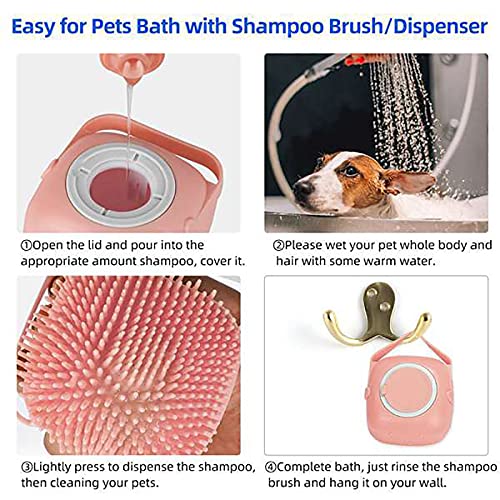 Liseng Soft Silicone Bathing Brushes with Shampoo Dispenser for Dogs and Cats, Small Animals Massage Shower Grooming Brush Pink - PawsPlanet Australia