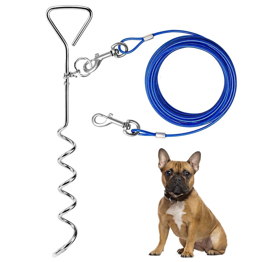 Cable leash for dogs, 15ft mooring peg for dogs, mooring peg with leash, tie out cable for camping, for yard and camping, pet leash for medium to large dogs - PawsPlanet Australia
