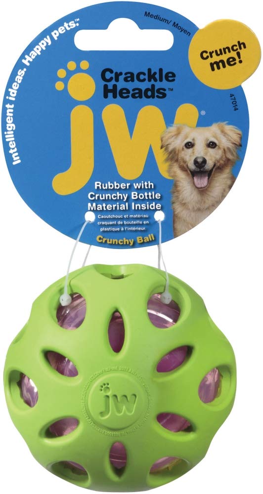 JW Crackle Ball Medium By Rubber Ball with A Plastic Bottled Heart For Dogs, M - PawsPlanet Australia