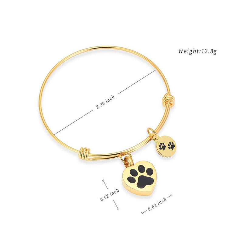 [Australia] - Alway in My Heart Expandable cuffCremation Bracelet for Ashes Dog Cat Paw Prints Pet Memorial Urn Jewelry gold-2 