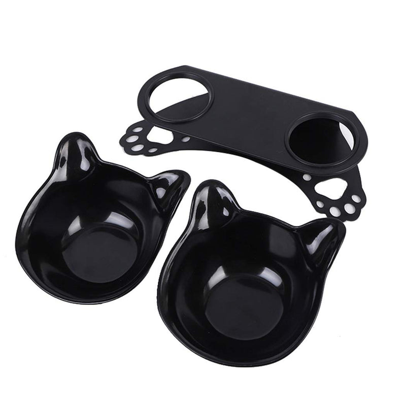 YEZIDE Double Pet Bowls Dog Cat Water & Food Feeder with Non-skid Anti-overflow Plastic Tray and Mat for Puppy Dogs Cats and Other Pets (Black) - PawsPlanet Australia