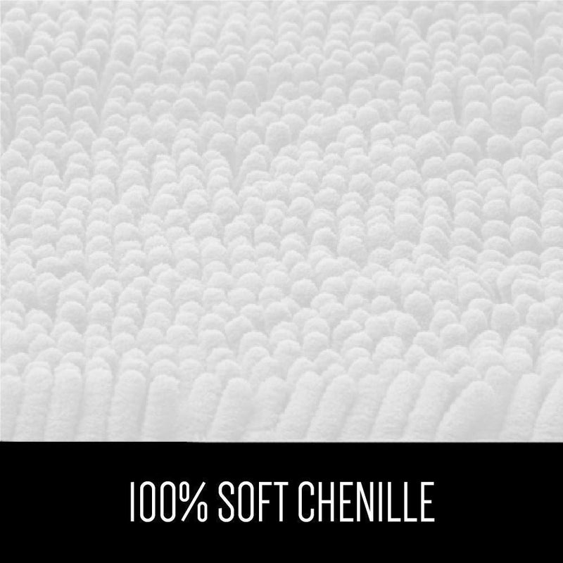 Gorilla Grip Chenille Bath Rug and Bath Pillow, Bath Rug Size 60x24 in White, and Bath Pillow Size 14.5x11 in White, 2 Item Bundle - PawsPlanet Australia