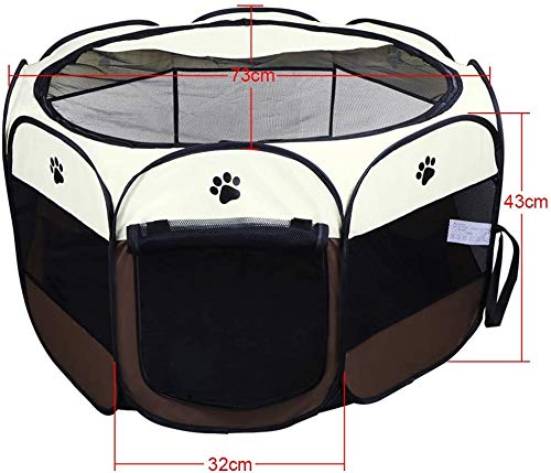 Coolty Foldable Puppy Playpen Animal Playpen for Small Animals such as Dogs, Cats, Rabbits, 73 * 73 * 43cm (Brown) Brown - PawsPlanet Australia