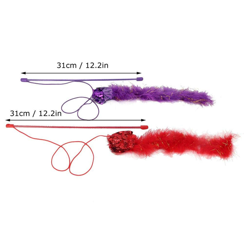 [Australia] - HEEPDD 2PCS Cat Teaser Stick Toy, Purple & red Pet Kitten Interactive Toy Set with Crackle Paper Ball Cat Wand Chaser Catcher Funny Play Toy for Cats Dogs Puppy Kitty Kitten Pets Novelty Gift 