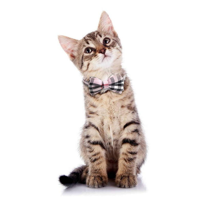 Ciujoy Pink Cat Collar Bow Tie with Buckle and Bell Pet Adjustable Quick Release Collar for Girls Small Puppies Kittens - Pink Plaid - PawsPlanet Australia