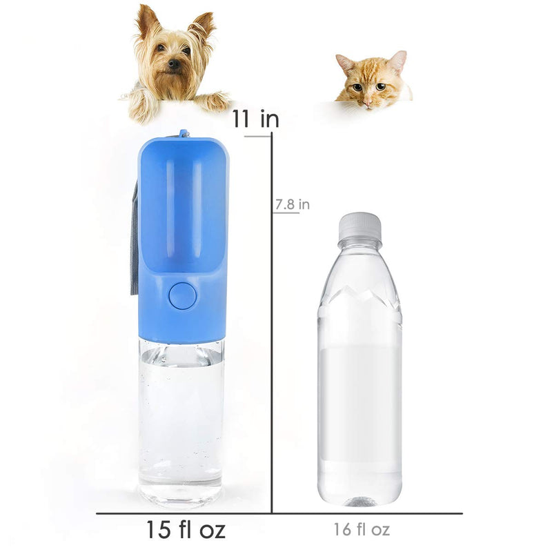 Dog Travel Water Bottle for Outdoor Walking Hiking, Waterproof No Spill, Portable Pet Walking Accessories, 15.2 oz, Blue - PawsPlanet Australia