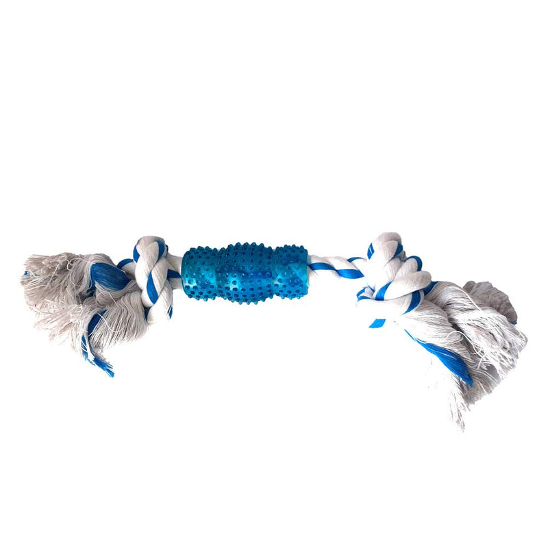 Dog Chew Toy with Twisted Rope - White and Blue Tug of War Strong Knotted Rope - Perfect for Chewing and Teething - MAINTAINS ORAL HYGIENE – WITH BUILT IN BLUE GUM MASSAGER - PawsPlanet Australia