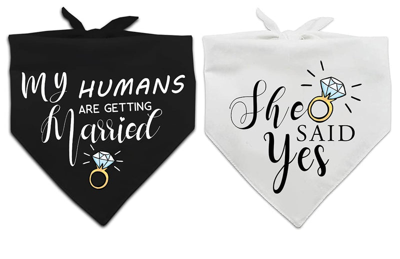 My Humans are Getting Married She Said Yes Dog Bandana, Wedding Engagement Photos, Pet Scarf Accessories,Pet Accessories for Dog Lovers, Bridal Shower Gift, Pack of 2 - PawsPlanet Australia