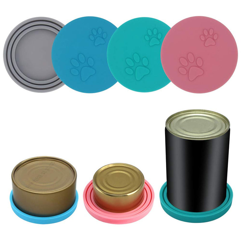 SLSON 4 Pack Pet Food Can Cover Set,Universal Silicone Cat Dog Food Can Lids 1 Fit 3 Standard Size Can Tops Covers - PawsPlanet Australia