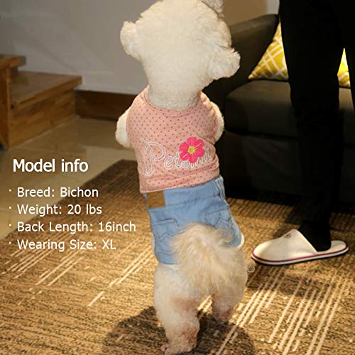 [Australia] - kyeese Dog Dress Polka Dot Sunflower Dog Shirt Denim with Lace Cat Shirt Small (Sunflower) Pink 