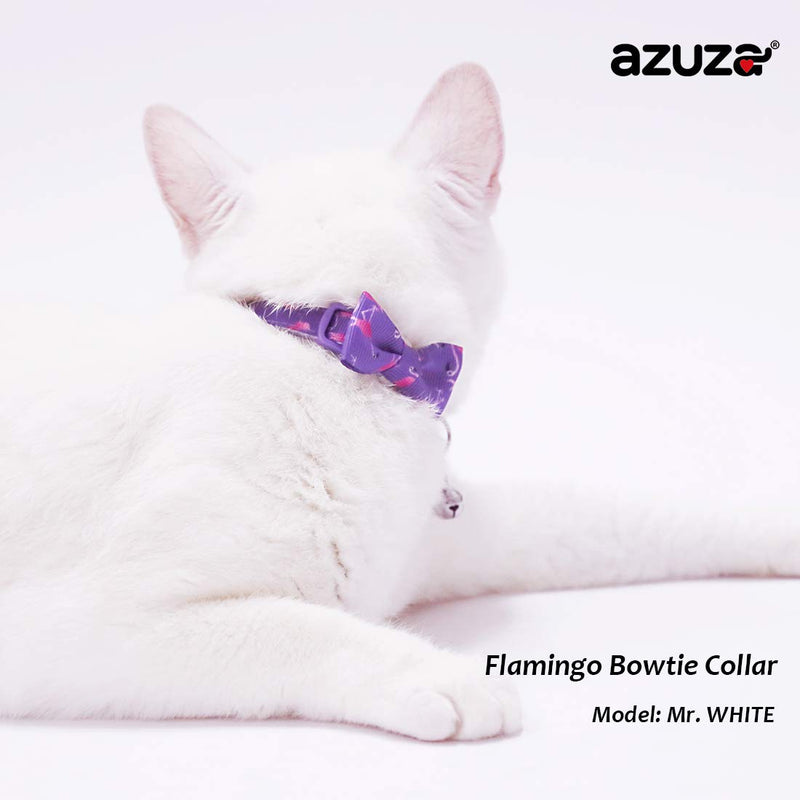 [Australia] - azuza Cat Collar with Bell, Adjustable Cat Collar with Bowtie, Safety Breakaway Cat Collars, 2 Pack Flamingo 