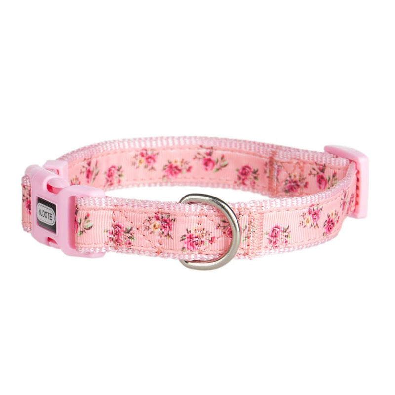 YUDOTE Adjustable Pink Nylon Dog Collar Small with Floral Patterned Ribbon for Puppies Active Female Dogs Neck 25-38cm S (Pack of 1) Floral Pink - PawsPlanet Australia