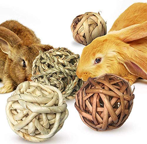 Bunny Grass Mat Woven Bed Mat,Rabbit Digging Hay Straw Resting Basket Bedding Nest,Fun Small Animals Play Balls Rolling Chew Toys Gnawing Treats for Guinea Pig Hamster Chinchilla Parrot (Rabbit love) Rabbit love - PawsPlanet Australia