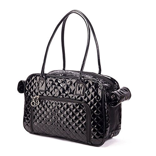 BETOP HOUSE Mirror Surface Faux Leather Tote Purse Dog and Pet Carrier Travel Bag Black - PawsPlanet Australia