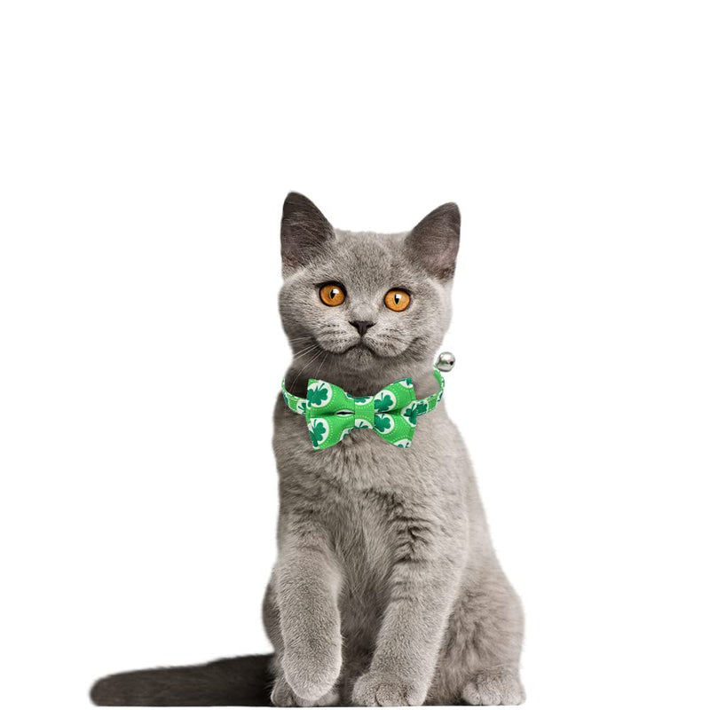 JOYPAWS St. Patrick's Day Cat Collar, Shamrock Clover Design, Delicate Shamrock Charm, Cat Safety Collar with Cute Bow Tie & Bell, Adjustable for Kitty Lucky Irish 7-11" - PawsPlanet Australia