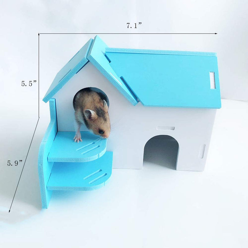 [Australia] - Wooden Hamster House,Hideout Hut Exercise Natural Funny Nest Toy(Pack of 2) (Blue) 