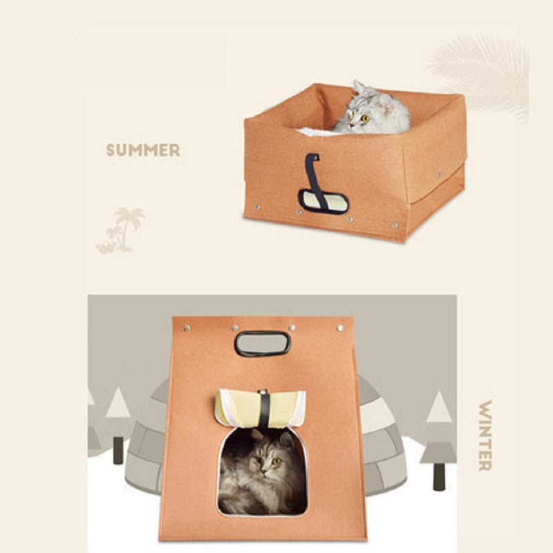 [Australia] - LaooDa Multi-Functional Pet Cat House Bed Portable Small Dog Carrier Soft Felt Pet Accessories Brown 