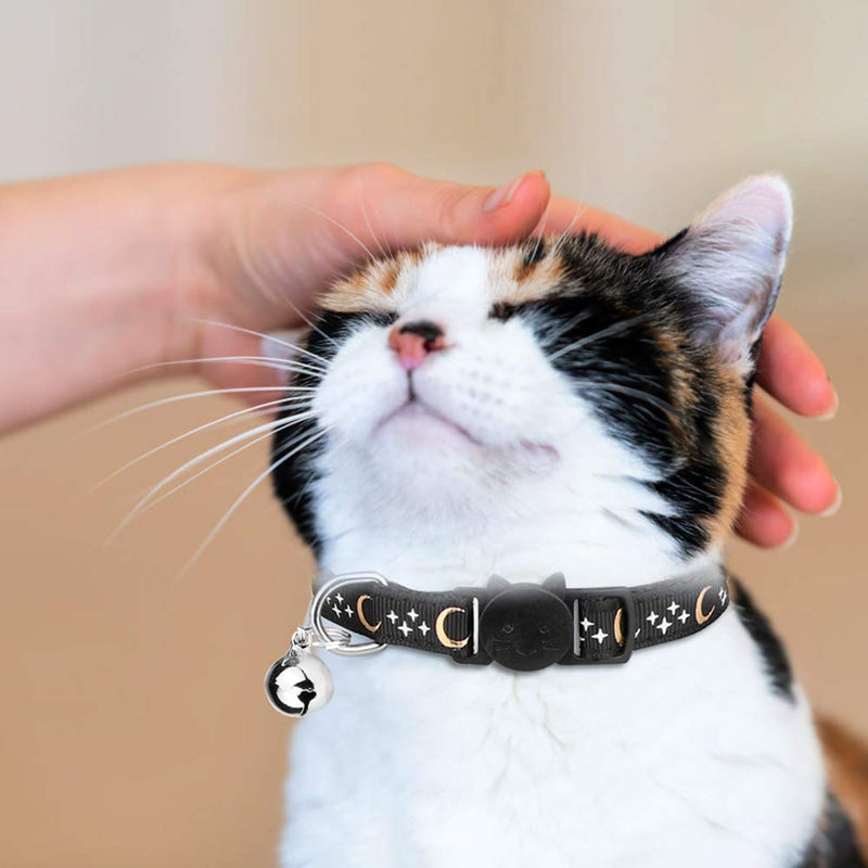 [Australia] - 6 PCS Breakaway Cat Collars with Bell Golden Moon Glowing Star in The Dark for Kitten 