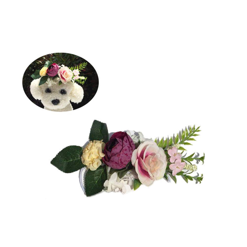 POPETPOP Dog Flower Headband Artificial Floral Crown Pet Headwear Natural Wreath for Dog Cats Wedding Decor - PawsPlanet Australia