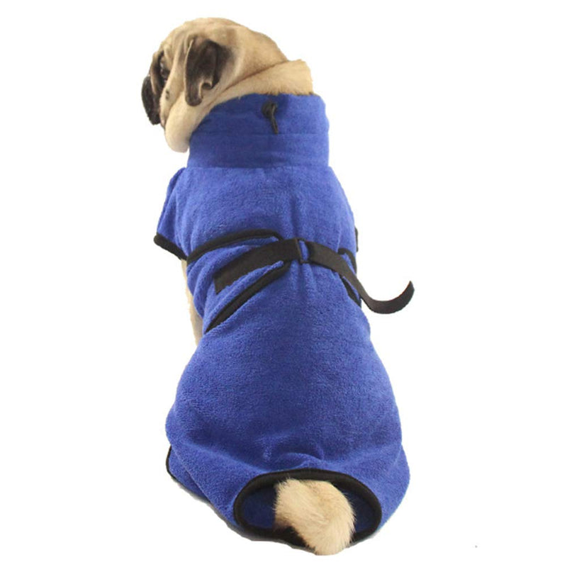 Kaka mall Soft Microfiber Pet Dog Bathrobe Robe, Super Absorbent Dog Quick Drying Coat Luxurious Towel Adjustable Medium Large X-Large Size Blue (M: 50 CM Body Length) M: Back Length 45 CM - PawsPlanet Australia
