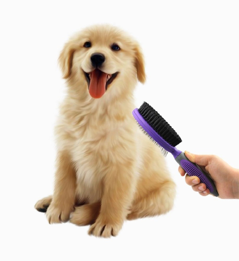 [Australia] - Double Sided Pins and Bristle Brush by Hertzko - For Dogs and Cats with Long or Short Hair - Dense Bristles Remove Loose Hair from Top Coat and Pin Comb Removes Tangles, and Dead Undercoat 