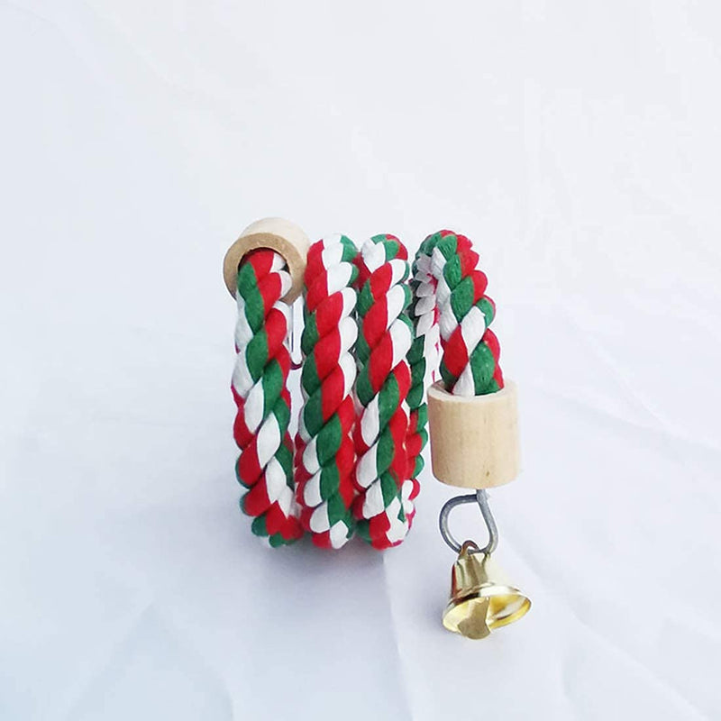 1.5M Spiral Cotton Rope Bird Perch, Parrot Budgie Rope Spiral Perch, Bird Rope Bungee Toy,Spiral Swing Climbing with Bell - PawsPlanet Australia