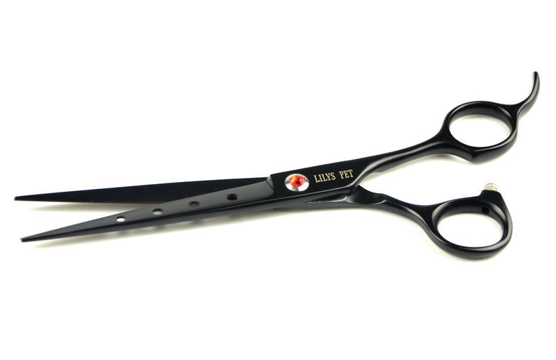 [Australia] - LILYS PET Professional PET Dog Grooming Scissors Cutting&Curved&Thinning Shears,Round Hole Design, Shark Teeth Thinning Scissor (7", Black) 