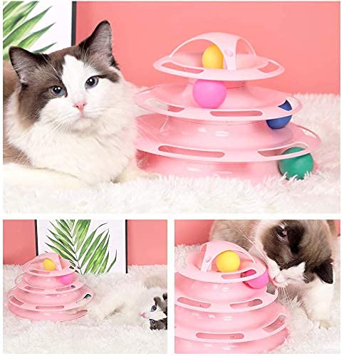 123 Life Cat Toys for Indoor Cats,Interactive Cat Toys,Tower of Tracks Cat Toy,Kitten toys,Cat Treat Ball,Level Tower of Tracks Ball Cat Toy,Cat Toys for Kittens,Detachable Sturdy Anti-Skid (Pink) Pink - PawsPlanet Australia