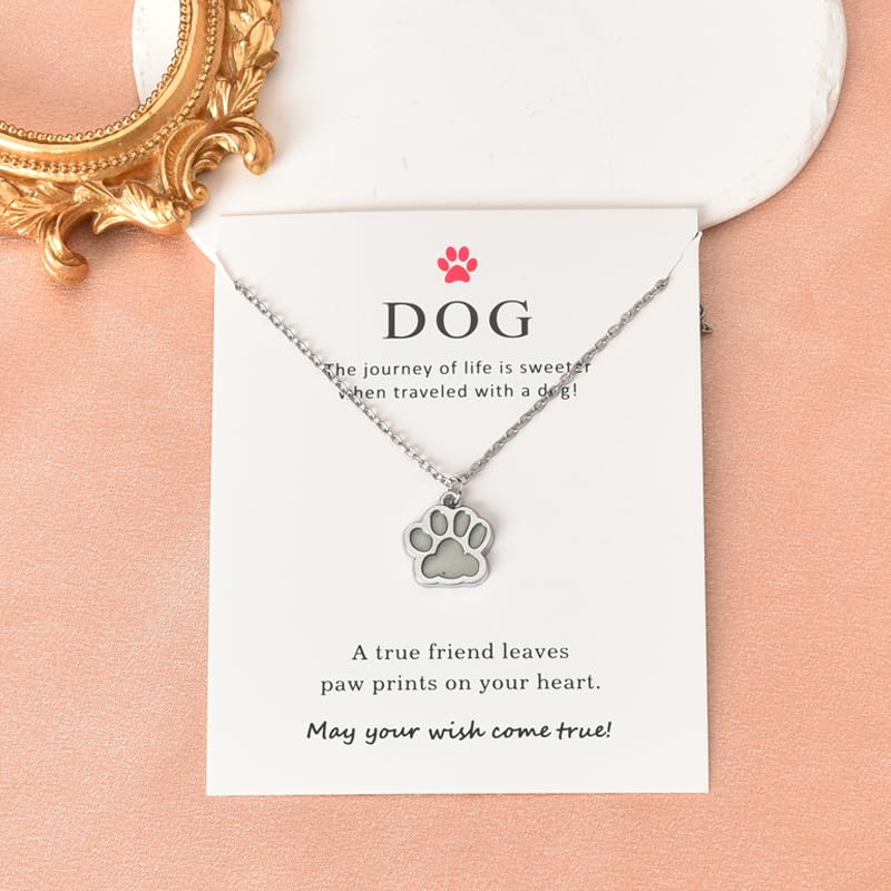 yaozeio Dog Paw Print Necklace for Women Men Pet Memorial Gifts for Dog Pet Lover Gifts for Friends Daughter Mom Loss of Dog Sympathy Gift Necklace Glowing Dog Paw Necklace for Dog Pet Owners - PawsPlanet Australia