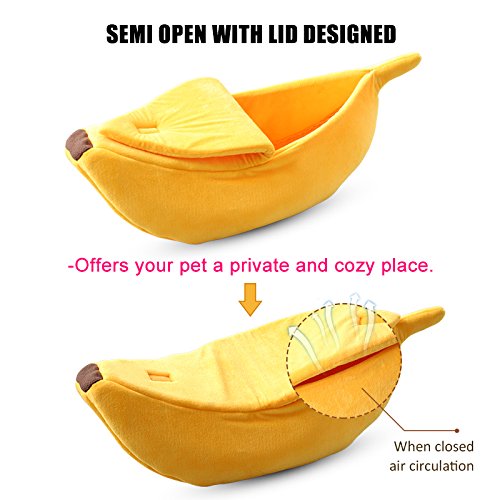 [Australia] - · Petgrow · Cute Cat Bed House, Pet Bed Soft Cat Cuddle Bed, Lovely Pet Supplies for Cats Kittens Rabbit Small Dogs Bed Large Banana 