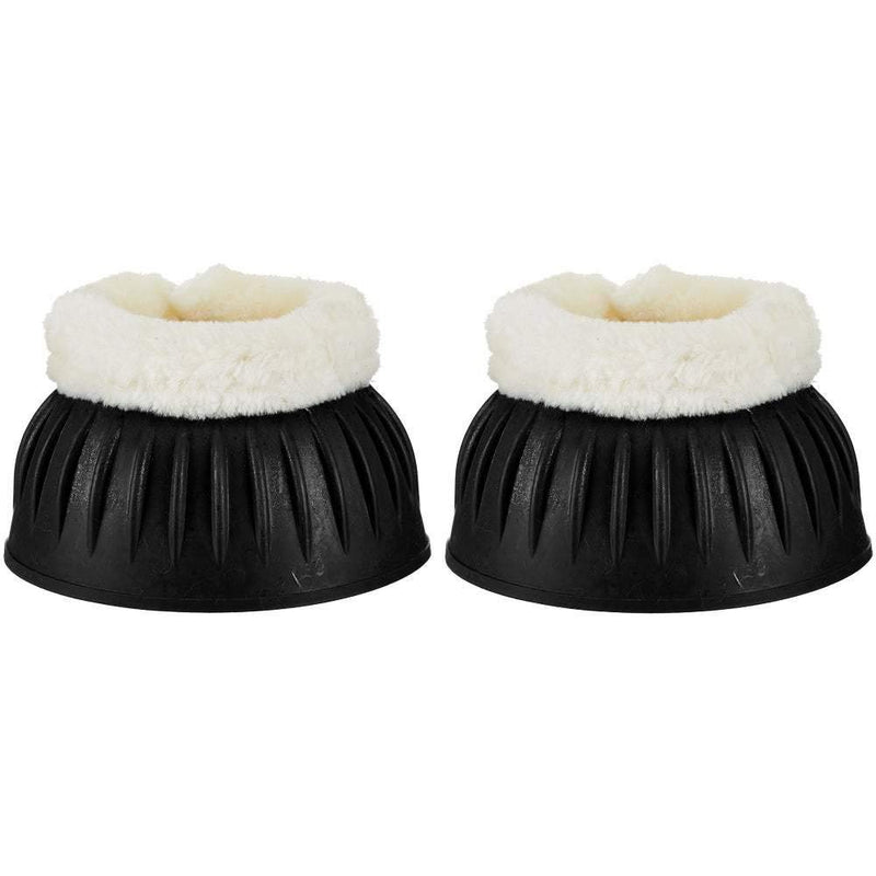 Saxon. Fleece Trim Rubber Bell Boots for Horses Black/White Cob - PawsPlanet Australia