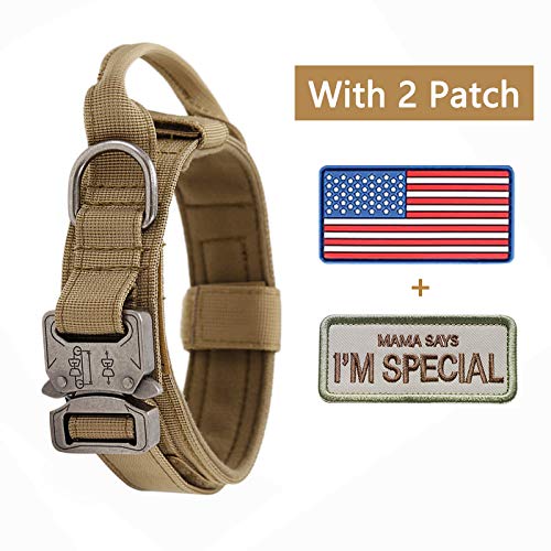 [Australia] - Tactical Dog Collar with USA American Flag - Military Dog Collar Thick with Handle - Heavy Duty Nylon K9 Collar Adjustable Metal Cobra buckle for Medium Large Dogs M L XL Chew Proof with 2 Patches M (Adjustable 14"-18"） 