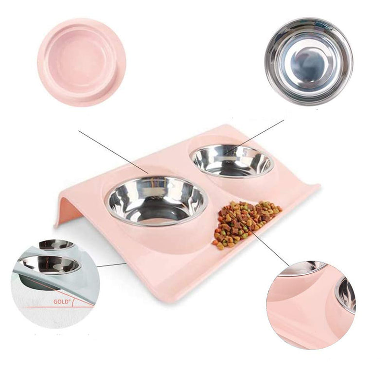 Stainless Steel Bowl Cat Bowls, Double Stainless Steel Cat Bowls, Non Slip Double Cat Bowls, Tilted Pet Feeding Bowl, Cat Feeding Bowl, for Pet Dogs Cats Water Feeding (Pink) - PawsPlanet Australia