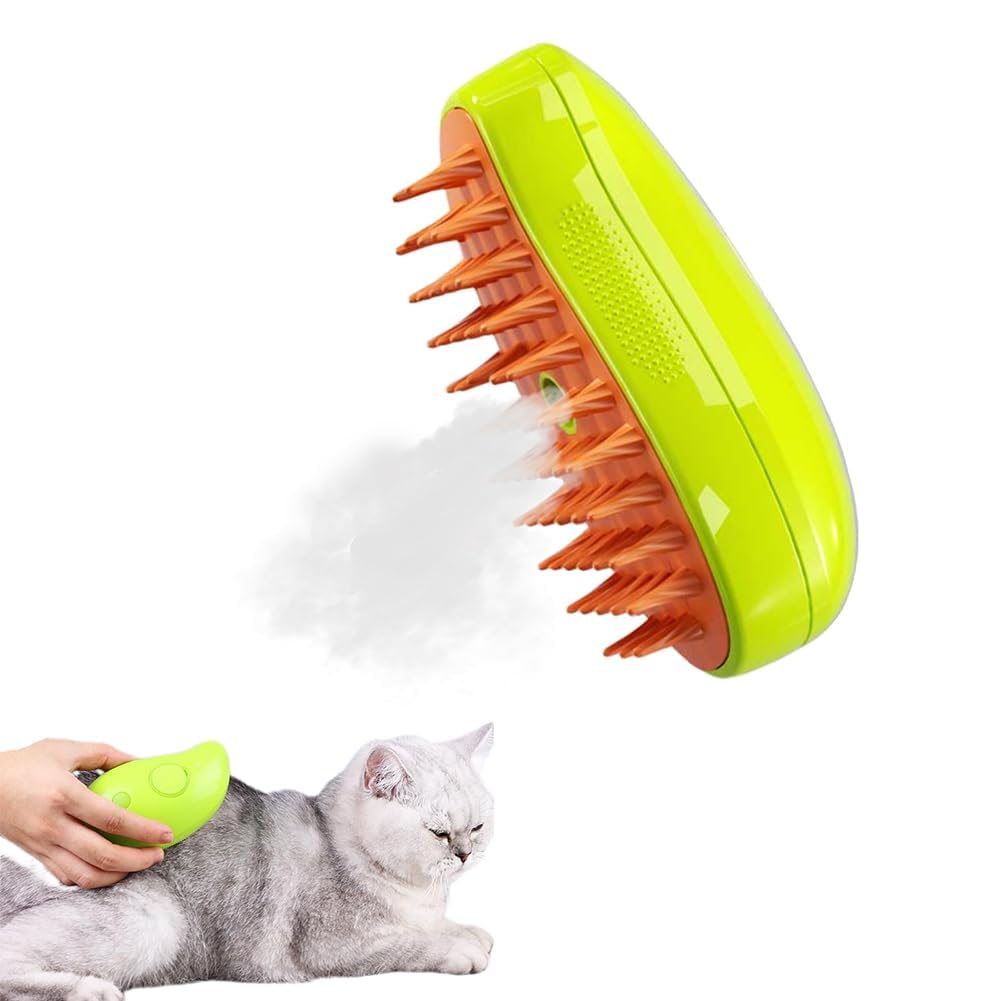 Steamy Cat Brush, 3 In1 Cat Steamy Brush, Self Cleaning Steam Massage Cat Brush, Multifunctional Pet Hair Comb For Removing Tangled And Loosse Hair（Green） - PawsPlanet Australia