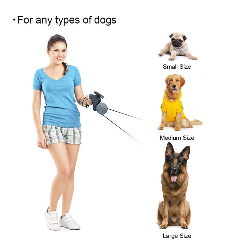 LOVSHARE Double Dog Retractable Leash, Dual 10 ft Tangle Free Dog Walking Leashes with Bright Flashlight for S to L Dogs up to 50 lbs,Walk 2 Dogs with 1 Non Slip Grip,One Button Break & Lock (Grey) Grey - PawsPlanet Australia