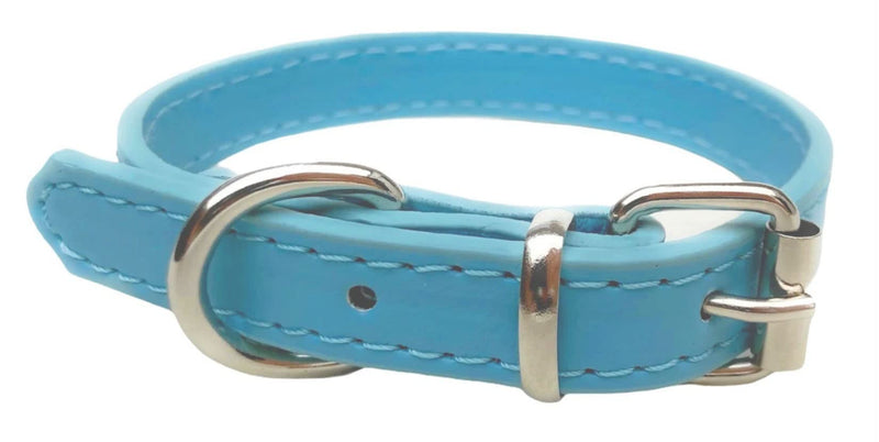 Strong Leather Dog Collar for Puppy, Cat, Kitten, Dogs - For Small, Medium & Large Pet Collars (Extra Small (20cm - 26cm Neck), Baby Blue) Extra Small (20cm - 26cm Neck) - PawsPlanet Australia