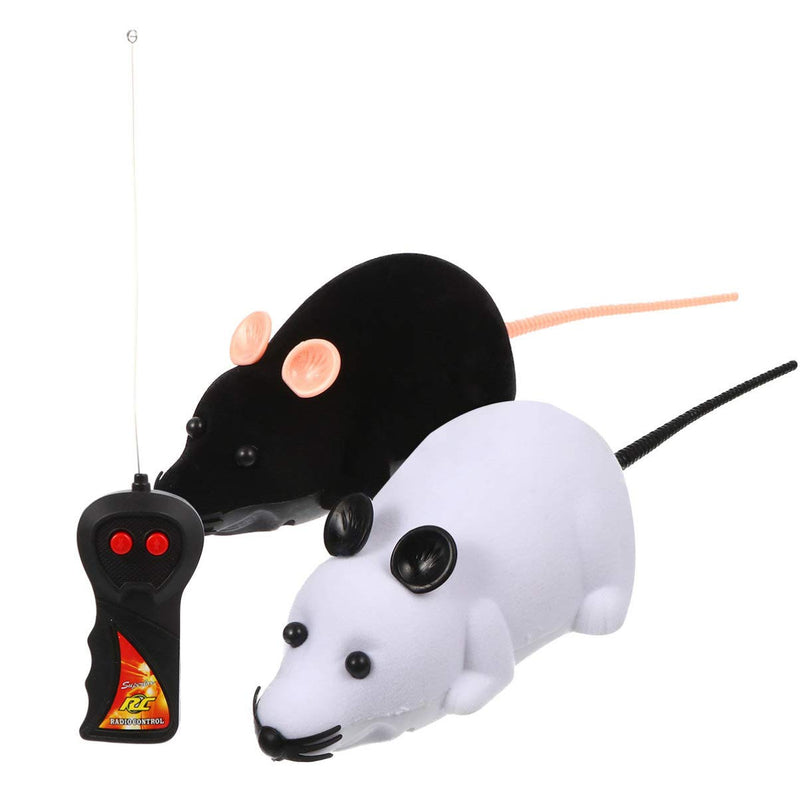 TOYANDONA Electric Mouse Toy Remote Control Mouse Robotic Cat Toy Funny Interactive Game Teaser Toy Christmas Party Supplies No Battery White+Black 2pcs - PawsPlanet Australia