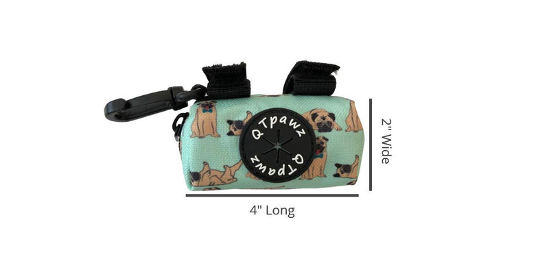 [Australia] - QTpawz Pug Poop Bag Holder, Includes 1 Roll of Biodegradable Compostable Poop Bags, Pug Themed Design 