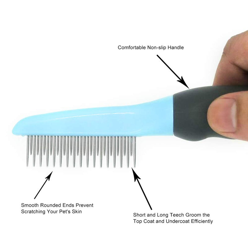 [Australia] - Dog Cat Comb for Grooming Dematting Mats Hair, Cat Brush for Shedding and Grooming Long Haired Cats, Professional Grooming Tool for Removing Tangles and Knots, Cat Dematting Tool Professional with Long & Short Stainless Steel Metal Teeth - Safety Round... 