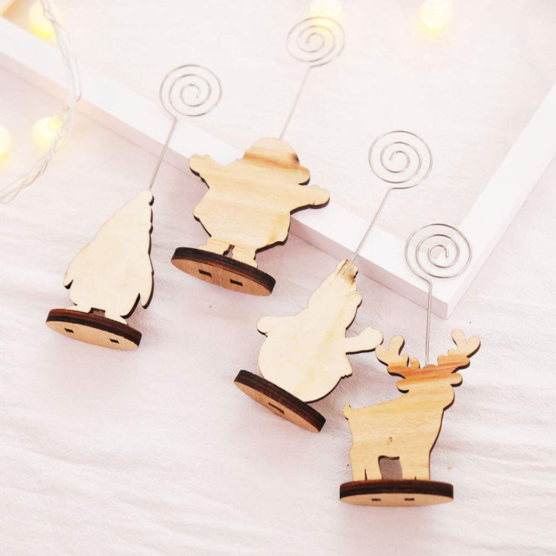 Amosfun Place Card Holders Christmas Cute Snowman Table Number Stands Wooden Name Photo Clip Holder for Xmas Holiday Party Decoration - PawsPlanet Australia