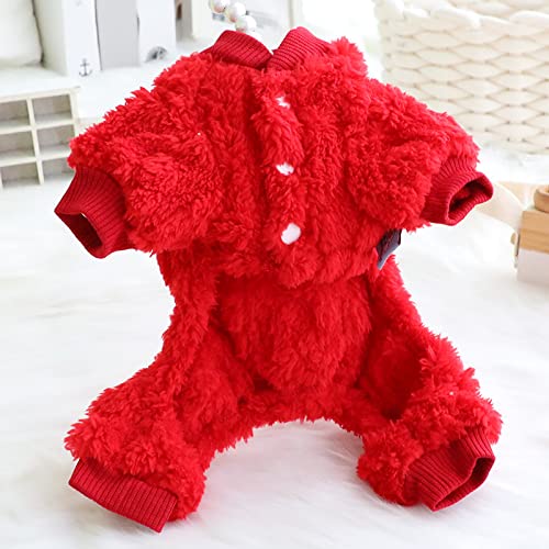 Loyanyy Plush Dog Pajamas for Cold Weather 4 Legged Clothes for Dog Cat Stretchy Puppy Kitten Onesie with Buttons Warm Soft Pet Jumpsuit Winter Coat Small Christmas Red - PawsPlanet Australia