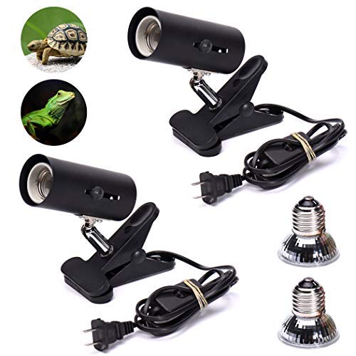 2-Pack 25W UVA UVB Lamp Lights with Bulbs | Heat and Light for Reptiles and Amphibian Tanks, Terrariums and Cages | Adjustable and Rotates 360° | Clip or Hang Light | Works with Various Light Bulbs - PawsPlanet Australia