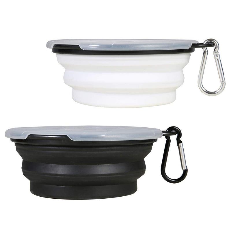Collapsible Dog Bowl,2 Pack Portable and Foldable Pet Travel Bowls Collapsable Dog Water Feeding Bowls Dish for Dogs Cats and Small Animals,with Lids (Small, Black+White) - PawsPlanet Australia
