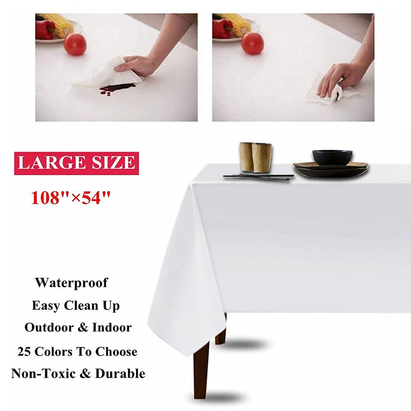 3 Pack Premium Disposable Plastic Tablecloth (54" x 108”) for Party Decoration, Rectangle Waterproof Table Cover for Christmas, Kitchen Dining, Outdoor Picnic, Wedding, Banquet, White 3 Pack Rectangle - PawsPlanet Australia